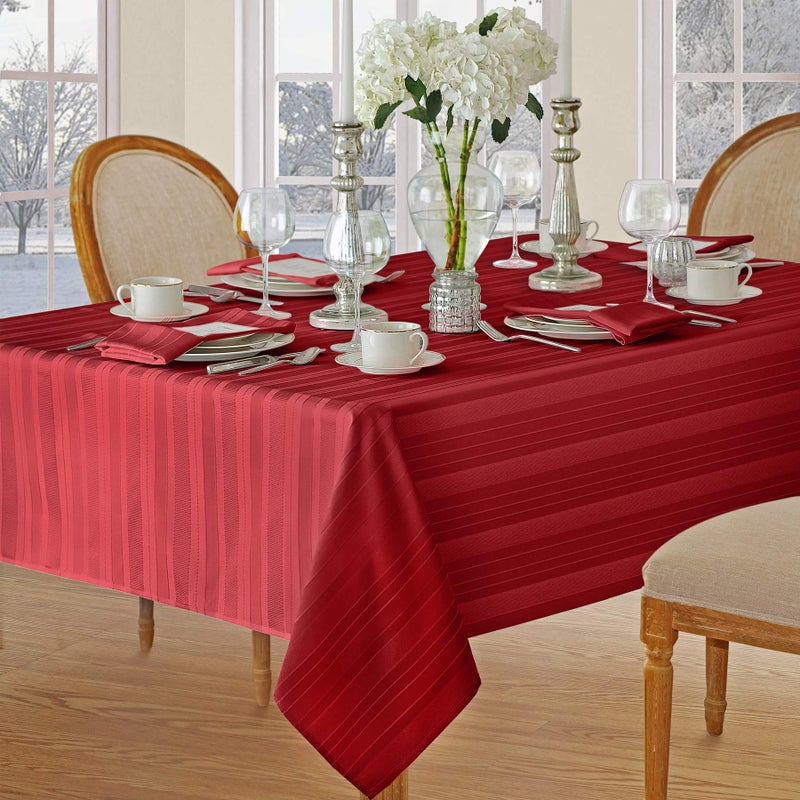 Newbridge Red Satin Stripe Fabric Tablecloth, 60 x 144 Inch Rectangle, Elegant Woven Stripe, Wrinkle Resistant Reusable Polyester Table Cover - Image 4